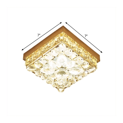 Simple Square Ceiling Lighting Cut-Crystal LED Flush Mounted Lamp in Gold for Balcony