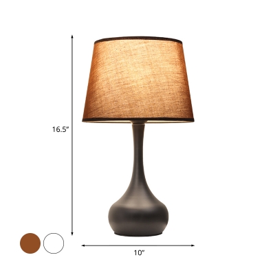 Touch Control 1 Head Table Light Lodge Long-Neck Vase Iron Nightstand Lamp with Brown/White Tapered Drum Shade