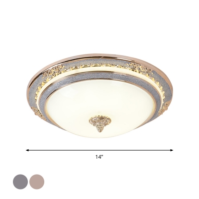 Traditional Domed Shade Flush Mount Cream Glass LED Flush Ceiling Light Fixture in Grey/Apricot, 14
