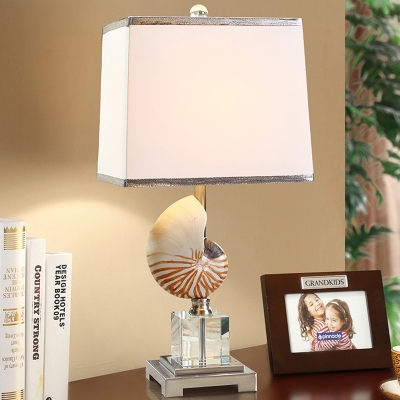 White Finish Conch Nightstand Lamp Traditional Resin 1-Light Bedroom Fabric Table Light