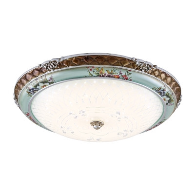 White Glass Dome Ceiling Flush Traditional 16