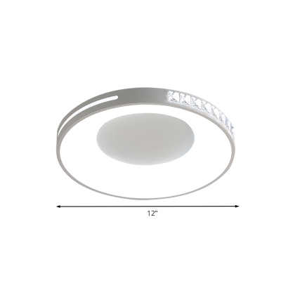 White LED Ceiling Flush Mount Nordic Acrylic Halo Ring Flush Light with Crystal Accent