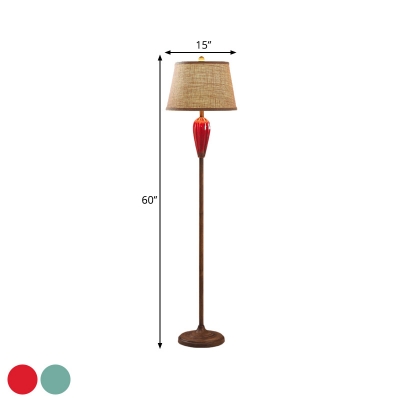 White/Red Urn Shape Floor Lighting Traditional Ceramics Single Living Room Fabric Stand Up Lamp