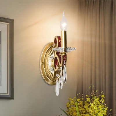 1 Bulb Wall Mount Lighting Traditional Candelabra Metallic Wall Lamp Fixture with Shade/Shadeless