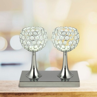 2 Heads LED Night Light Simplicity Half-Sphere Crystal Table Lamp with Open Top Design in Chrome