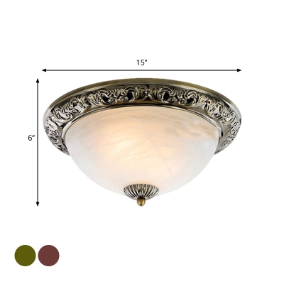 2-Light Flush Mount Lighting Antiqued Bowl Crackle Glass Close to Ceiling Lamp in Copper/Bronze, 11