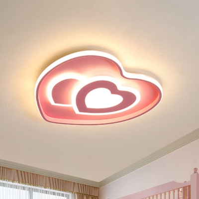 Acrylic Loving Heart Shape Flush Lamp Nordic Style LED Flush Ceiling Light in Blue/Pink