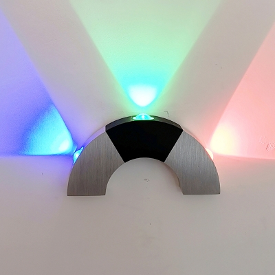 Arched Aluminum Flush Wall Sconce Simplicity Black and Silver LED Wall Mount Fixture in RGB Color Light