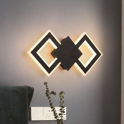 Black/White Dual Rhombus Wall Sconce Modern LED Acrylic Wall Lighting Idea in White/Warm Light for Bedside
