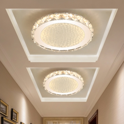 Circle Ultrathin Corridor Ceiling Light Simple Beveled Cut Crystal Nickel LED Flushmount Lamp