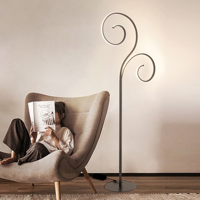 Contemporary Scroll Stand Up Light Acrylic LED Bedside Reading Floor Lamp in White/Black