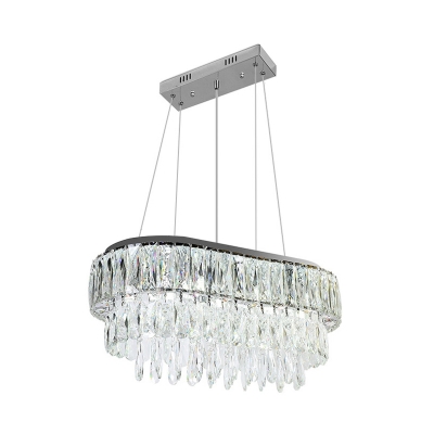 Crystal Prism Rectangle Island Light Fixture Modernism 11-Bulb LED Pendulum Lamp in Silver