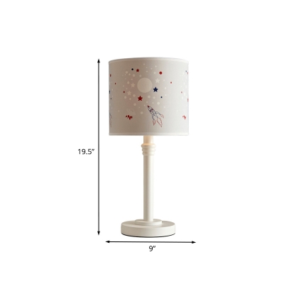 Cylinder Shade Table Light Cartoon Patterned Fabric 1 Light White Reading Book Lamp
