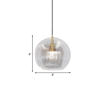 Double Layer Clear Globe Glass Pendant Minimalistic 1 Bulb Gold Hanging Ceiling Light, 6
