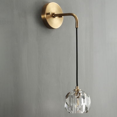 Faceted Crystal Gold Sconce Light Ball Shaped 1-Head Minimalist Wall Hanging Light for Bedroom