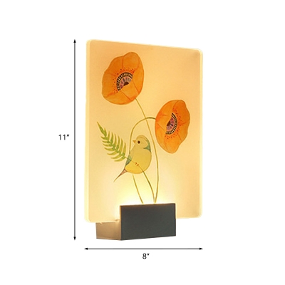 Flower/Bird Painting Bedroom Mural Light Acrylic LED Artistry Wall Sconce Lighting Fixture in White