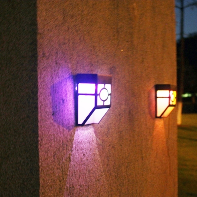 Geometric Mini Patio Solar Wall Light Plastic Retro Style RGB-Color LED Sconce Light Fixture in Black