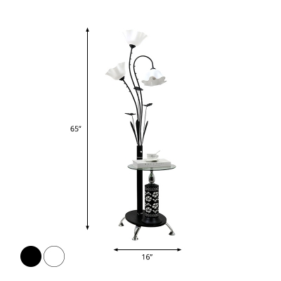 LED Flower Floor Table Lighting Countryside White/Black Finish Opal Glass Stand Up Lamp for Parlour