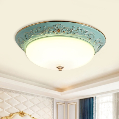 LED Flush Light Fixture with Oval Shade Opal Glass Classic Bedroom Flush Mount in Yellow/Blue/Light Blue, 12