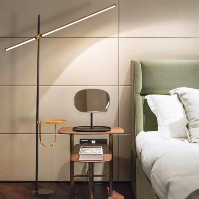 Linear Bedroom Standing Floor Light Metallic LED Simple Adjustable Reading Floor Lamp in Black, Warm/White Light