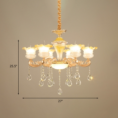 Mid Century Flower Ceiling Chandelier 6-Light Crystal Hanging Pendant Light in Gold