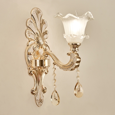Mid-Century Flower Shape Wall Sconce Light 1/2-Head Ruffle Glass Wall Mount Lamp Fixture in Gold