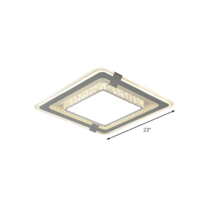 Minimalist Square Flushmount Lamp Cut Crystal Embedded LED Flush Ceiling Light Fixture in White