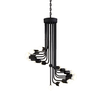 Modern Novelty Spiral Drop Lamp Metallic 16/26-Head Dining Room Chandelier Lighting in Black