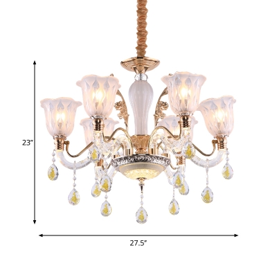 Modern Style Bell Up Chandelier 6-Head Crystal Pendant Ceiling Light in Gold for Dining Room