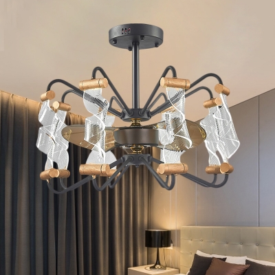 Modern Twisted Pendant Fan Lamp Acrylic 8 Heads Living Room 3-Blade Semi Flush Lighting in Black, 29.5