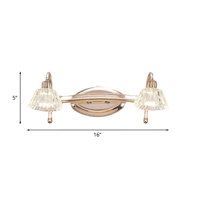 Modernist Conic Vanity Wall Light Clear Crystal 2/3 Heads Bathroom LED Sconce Lamp Fixture in Rose Gold