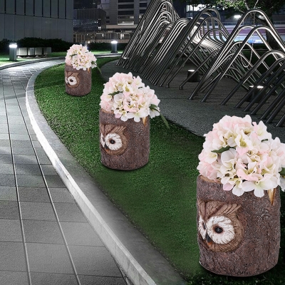 Night Owl Driveways LED Ground Lamp Resin Kids Solar Operated Path Lighting in Brown with Artificial Flowers
