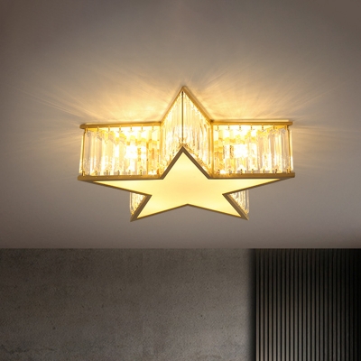 Rectangle-Cut Crystal Star Flushmount Minimalist 5 Heads Gold Finish Ceiling Mounted Fixture