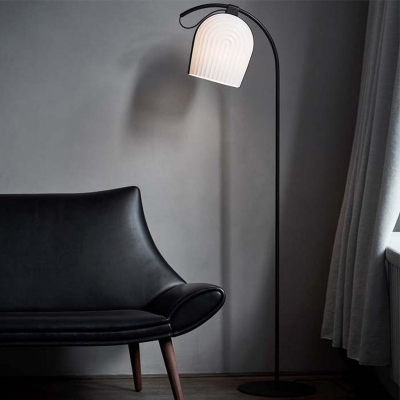 Resin Cloche Standing Floor Lamp Simplicity 1 Bulb Black and White Standing Lamp with Arched Arm