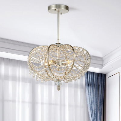Silver Oval Frame Hanging Lighting Modern Crystal Swag 2-Bulb Living Room Ceiling Chandelier