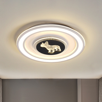 Square/Round Acrylic Flush Light Fixture Nordic LED Black-White Flush Mounted Lamp with Animal Pattern