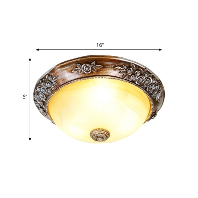 Tan 2/3-Bulb Flush Ceiling Light Warehouse Amber Glass Bowl Shade Flush Mounted Lamp, 12