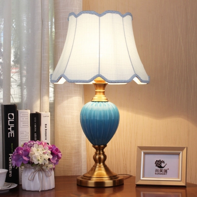 Teardrop Ceramic Table Light Traditional 1 Bulb Bedside Nightstand Lamp with Flared/Tapered Shade in Sky/Light Blue