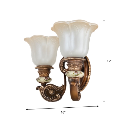 Traditional Flowral Shade Wall Lighting 1/2-Light Opal Glass Wall Mounted Lamp in Brown