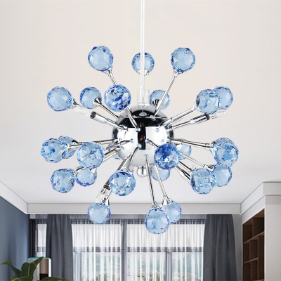 Urchin Blue Crystal Orbs Drop Lamp Modern Stylish 6 Heads Dining Table Pendant Chandelier