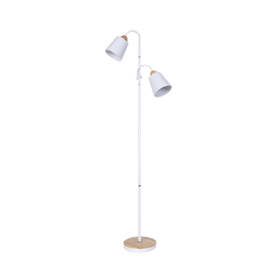 White Finish Bell Shade Floor Light Minimalist 2-Light Metallic Stand Floor Lamp