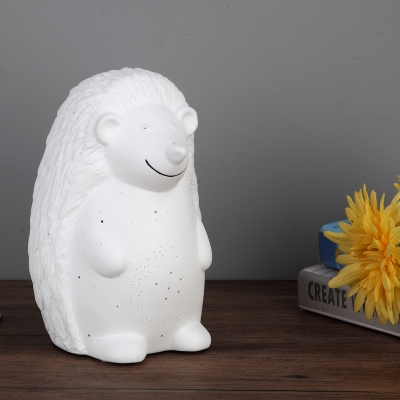 White Hedgehog Mini Nightstand Lamp Kids Style Single Ceramic Table Light with Remote