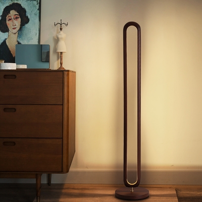Wood Slim Oval Floor Standing Lamp Simplicity LED Floor Light in Beige/Brown for Bedside