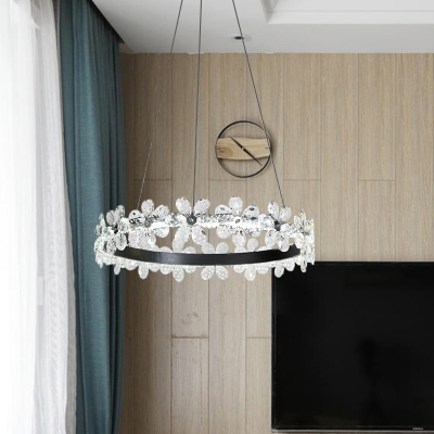 1/2-Tier Ring Ceiling Suspension Lamp Temporarily Flower Crystal LED Black Pendant Chandelier