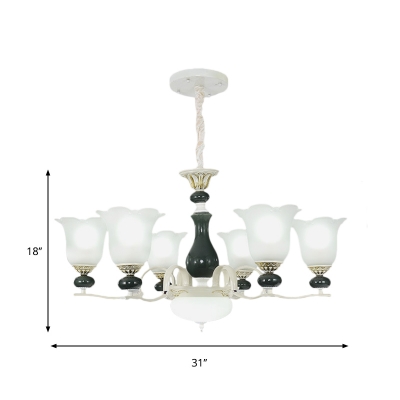 3/6-Light Ceiling Hang Fixture with Flower Shade Cream Glass Country Style Living Room Chandelier Lamp