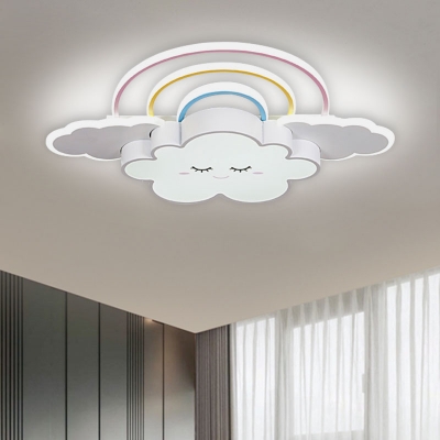 Acrylic Cloud and Rainbow Flush Light Fixture Cartoon LED Flushmount Lamp in White/Pink