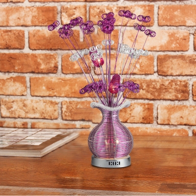 Aluminum Wire Purple Table Lighting Vase and Plant Art Deco LED Desk Lamp for Bedroom