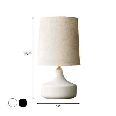 Barrel Fabric Table Lighting Minimalistic 1 Head Sitting Room Nightstand Lamp in White/Grey