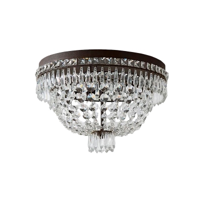 Black Finish 3-Head Flush Lighting Traditional Crystal Drip Basket Ceiling Flush Mount