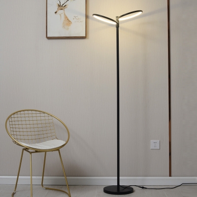 Black Finish Dual Hoop Stand Up Light Minimalist LED Metal Reading Floor Lamp for Study Room